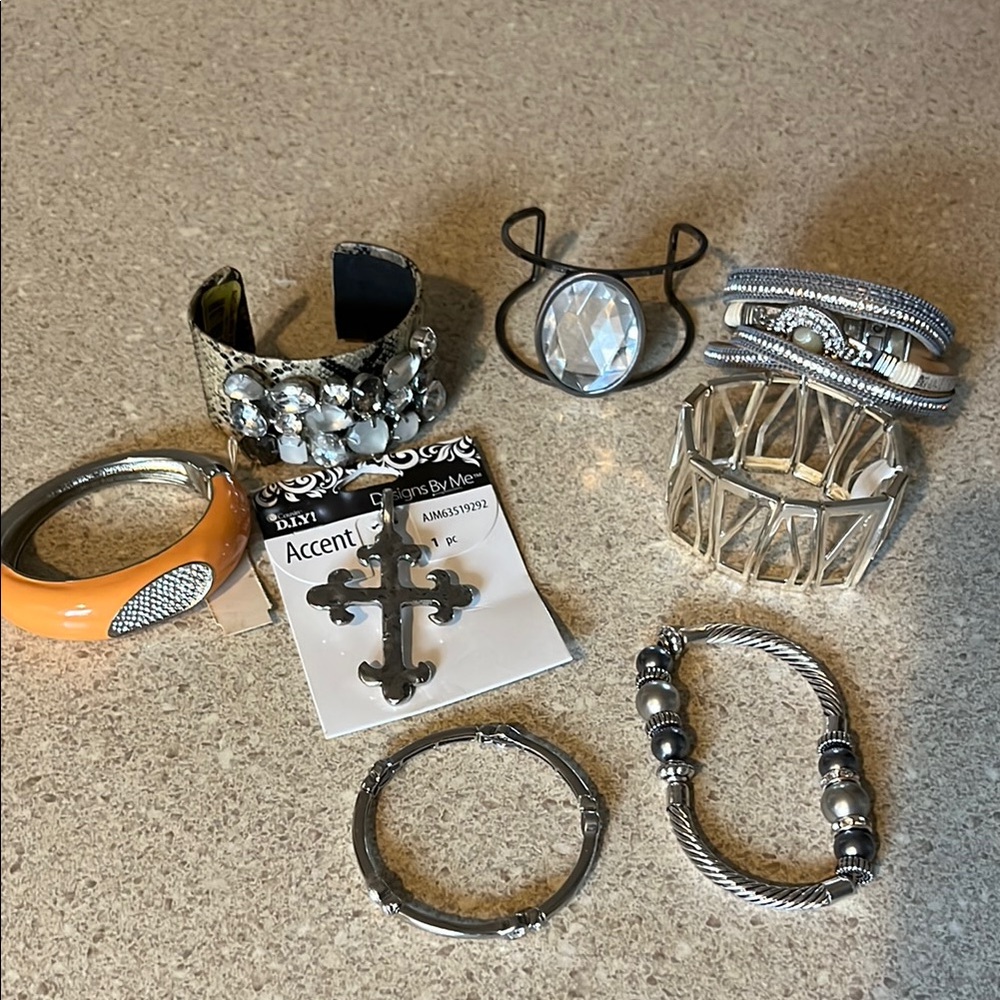 Silver Lot of Women's Bracelet Collection - Silver, Orange, Black